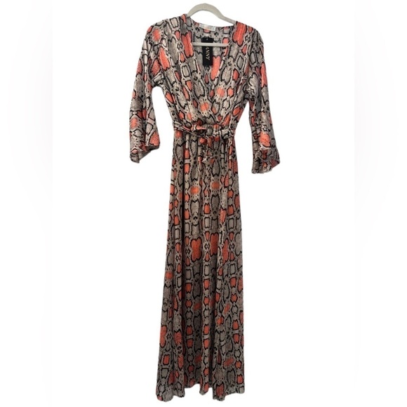 VANNY Animal Print Maxi Dress V-Neck Made in France Size S NWT - Picture 1 of 14